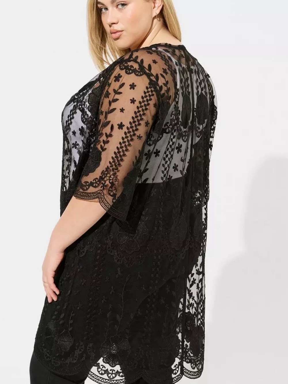 Sheer Black Lace Kimono Cover-Up torrid size 1/2